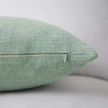 Meekio Set of 2 Sage Green Pillow Covers 18 x 18 Inch Farmhouse Boho Decorative Throw Pillow Covers Linen Cushion Covers for Sofa Couch Décor
