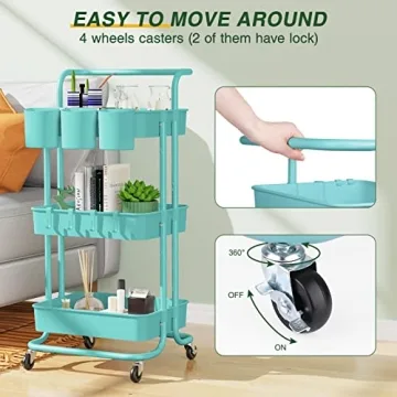 LEHOM 3-Tier Rolling Utility Cart for Easy Organization