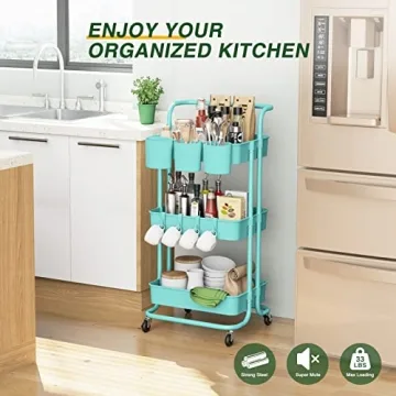 LEHOM 3-Tier Rolling Utility Cart for Easy Organization