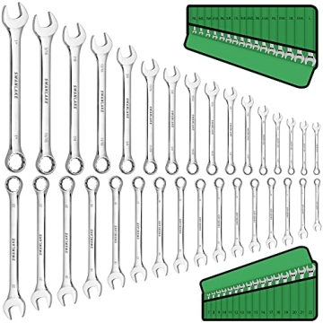 SWANLAKE 32-Piece Combination Wrench Set, SAE and Metric, 1/4"-1" & 7mm-22mm, 12 Point, Chrome Vanad...