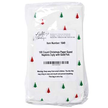 Gift Boutique - 100 Christmas Guest Napkins 3 Ply Disposable Paper Holiday Guest Merry and Bright Go...