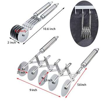 5 Wheel Pastry Cutter - Stainless Steel Dough Divider & Cookie Slicer