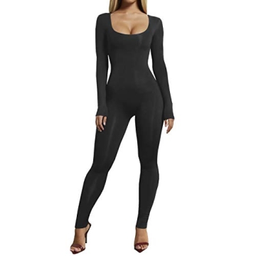VWIWV Women's Sexy Long Sleeve Scoop Neck High Waist Bodycon Jumpsuit