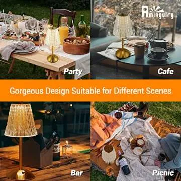 Amingulry Cordless Table Lamp, 4000mAh Rechargeable Battery Operated Lamp, 3 Color Modes & Stepless Dimmable LED Touch Lamp, Portable Crystal Metal Beside Lamps for Bedroom Restaurant Outdoor(Gold)