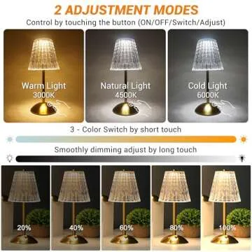 Amingulry Cordless Table Lamp, 4000mAh Rechargeable Battery Operated Lamp, 3 Color Modes & Stepless Dimmable LED Touch Lamp, Portable Crystal Metal Beside Lamps for Bedroom Restaurant Outdoor(Gold)