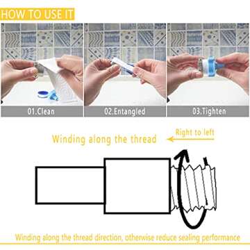 VOTMELL 4 Rolls 1/2 Inch(W) X 520 Inches(L) Teflon Tape,Plumbers Tape,PTFE Tape,Sealing Tape,Plumbing Tape,Sealant Tape,Thread Seal Tape for Shower Head,Water Pipe Sealing Tape,Duct Tape,White