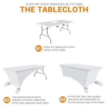 Eurmax USA 4Ft Rectangular Fitted Spandex Tablecloths Wedding Patio Table Covers Event Stretchable Tablecloth (White)