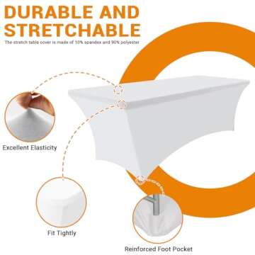 Eurmax USA 4Ft Rectangular Fitted Spandex Tablecloths Wedding Patio Table Covers Event Stretchable Tablecloth (White)