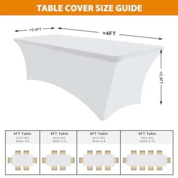Eurmax USA 4Ft Rectangular Fitted Spandex Tablecloths Wedding Patio Table Covers Event Stretchable Tablecloth (White)