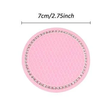 ACODABLEM 4 Pack Bling Car Coasters, 2.75 Inch Bling Crystal Rhinestone Soft Rubber Universal Anti-Slip Glitter Cup Mats Auto Drink Coaster Car Interior Decoration Accessories for Women or Girl (Pink)