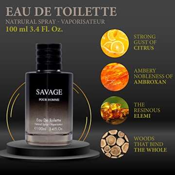 Savage for Men 3.4 Oz Men's Eau De Toilette Spray Refreshing & Warm Masculine Scent for Daily Use Me...