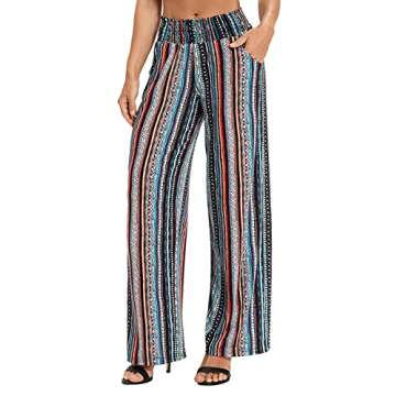 Urban CoCo Women's Boho Palazzo Pants Wide Leg Beach Pants High Waisted Lounge Pants with Pockets(S, 14)