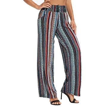 Urban CoCo Women's Boho Palazzo Pants Wide Leg Beach Pants High Waisted Lounge Pants with Pockets(S, 14)