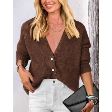 PRETTYGARDEN Women's Knit Cardigan Sweaters Casual Long Sleeve Open Front Button Up Ribbed Fall Spri...