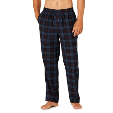 Amazon Essentials Men's Flannel Pajama Pant (Available in Big & Tall), Black Blue Plaid, Medium