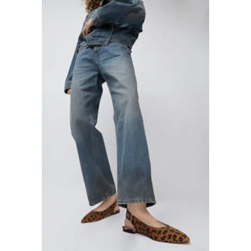 XBKXMK Slingback Flats for Women Leaopard Print Pointed Toe Ballet Flats Casual Fashion Dress Mary Jane Shoes for Women Comfortable Dress Ballerina Flat Leopard