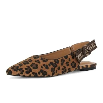 XBKXMK Slingback Flats for Women Leaopard Print Pointed Toe Ballet Flats Casual Fashion Dress Mary Jane Shoes for Women Comfortable Dress Ballerina Flat Leopard
