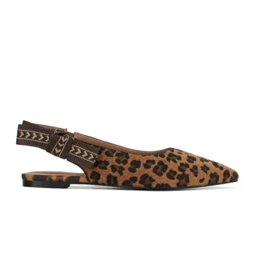 XBKXMK Slingback Flats for Women Leaopard Print Pointed Toe Ballet Flats Casual Fashion Dress Mary Jane Shoes for Women Comfortable Dress Ballerina Flat Leopard