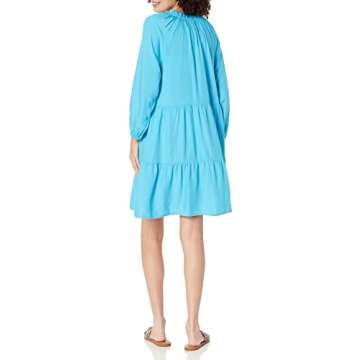 The Drop Women's @caralynmirand Ruffle-Neck Tiered Mini Dress, Ocean Blue, L