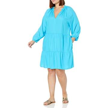 The Drop Women's @caralynmirand Ruffle-Neck Tiered Mini Dress, Ocean Blue, L