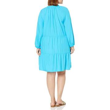 The Drop Women's @caralynmirand Ruffle-Neck Tiered Mini Dress, Ocean Blue, L