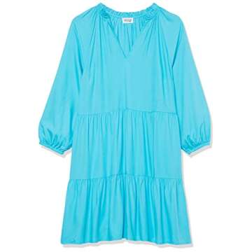 The Drop Women's @caralynmirand Ruffle-Neck Tiered Mini Dress, Ocean Blue, L