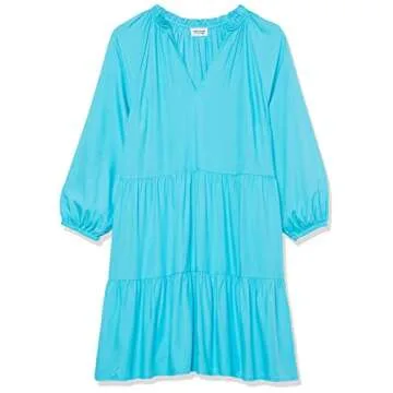 The Drop Ruffle-Neck Tiered Mini Dress in Ocean Blue