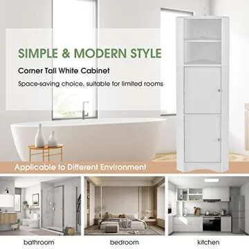Stylish Merax Tall Corner Cabinet with Adjustable Shelves
