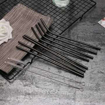 Elegant 18 Piece Black Stainless Steel Straw Set - Eco-Friendly