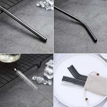Elegant 18 Piece Black Stainless Steel Straw Set - Eco-Friendly