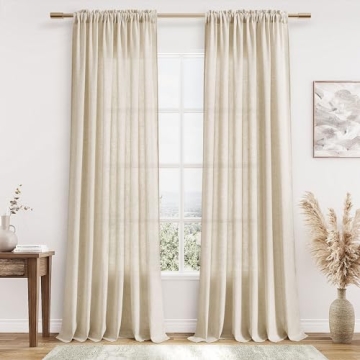 Guken Linen Curtains 96 Inch Length for Living Room Bedroom 2 Panels Set Rod Pocket Light Filtering ...