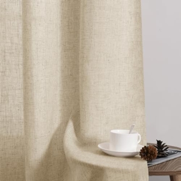 Guken Linen Curtains 96 Inch Light Filtering 2 Panels