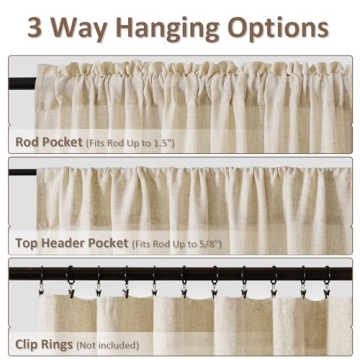 Guken Linen Curtains 96 Inch Light Filtering 2 Panels