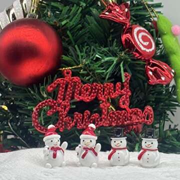 LUOZZY 40pcs Mini Snowman Figurines Christmas Miniature Snowman with Hat Resin Snowman Micro Landscape Ornaments Fairy Garden Dollhouse Decoration