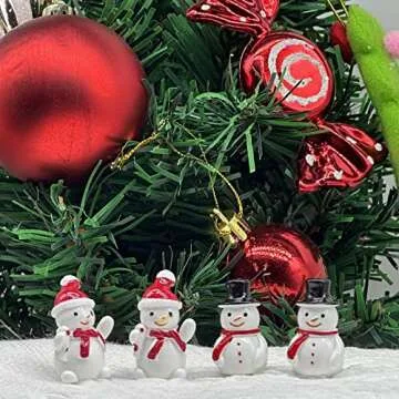 LUOZZY 40pcs Mini Snowman Figurines Christmas Miniature Snowman with Hat Resin Snowman Micro Landscape Ornaments Fairy Garden Dollhouse Decoration