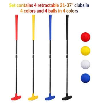 Hiboom 4 Pack Golf Putters for Men and Women Two Way Mini Golf Putter with 4 Golf Balls Adjustable L...