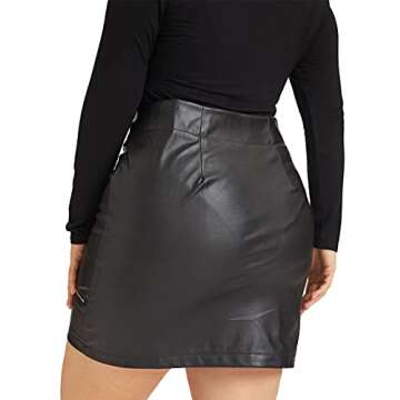 PYL Women’s Plus Size Zipper PU Faux Leather Skirt Short High Waist Mini Bodycon Black
