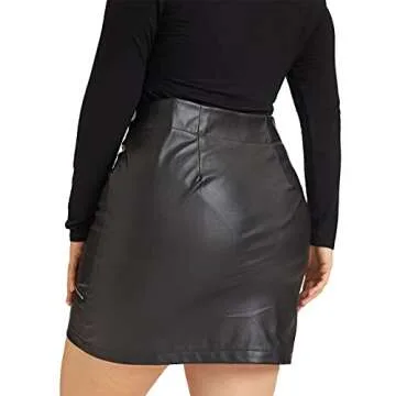 PYL Women’s Plus Size Zipper PU Faux Leather Skirt Short High Waist Mini Bodycon Black