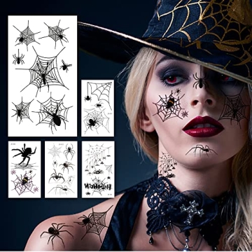 Halloween Makeup Face Temporary Tattoos - Halloween Spider Witch Costume for Women Kids Adults Men W...