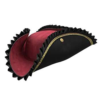 Nicky Bigs Novelties Adult Deluxe Black Tricorn Tricorner Pirate Hat Buccaneers Cap Costume Accessor...