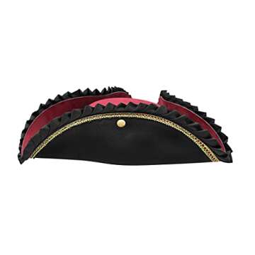 Nicky Bigs Novelties Adult Deluxe Black Tricorn Tricorner Pirate Hat Buccaneers Cap Costume Accessory