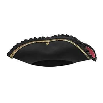 Nicky Bigs Novelties Adult Deluxe Black Tricorn Tricorner Pirate Hat Buccaneers Cap Costume Accessory
