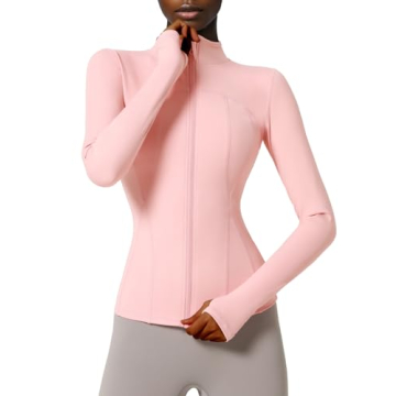 Locachy Women's Slim Fit Full Zip Athletic Running Sports Workout Jacket with Pockets Style 02 Pink ...
