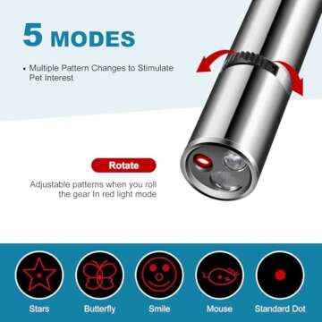 Cowjag Cat Toys, Laser Pointer with 5 Adjustable Patterns, USB Recharge Laser, Long Range and 3 Modes Training Chaser Interactive Toy, Dog Laser Toy