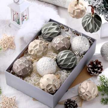 Syhood 12 Pcs Neutral Textured Christmas Ball Ornaments 2.36 Inch Vintage Christmas Tree Decorations Rustic Distressed Christmas Ornaments Farmhouse Holiday Decor for Xmas Tree (Neutral)