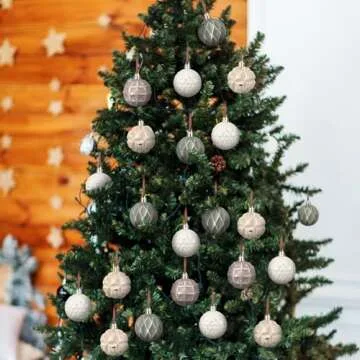 Syhood 12 Pcs Neutral Textured Christmas Ball Ornaments 2.36 Inch Vintage Christmas Tree Decorations Rustic Distressed Christmas Ornaments Farmhouse Holiday Decor for Xmas Tree (Neutral)