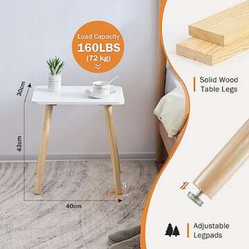 Apicizon Small Side Table, Accent Wooden End Table, Modern Nightstand Bedside Table for Bedroom, Living Room, Small Spaces, Nursery, Easy Assembly,White+Natural