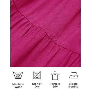 ZESICA Women's Summer Square Neck Short Puff Sleeve Solid Color High Waist Casual Smocked Flowy A Line Tiered Midi Dress,Rose,Medium