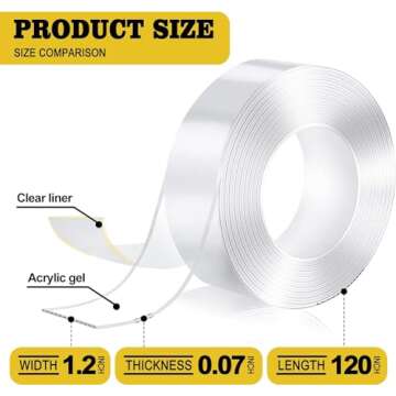 Kelasy Nano Double Sided Tape Heavy Duty,Extra Strong Sticky Double Sided Mounting Tape,1.2" x 120",...