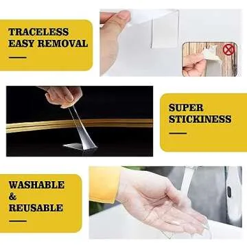 Kelasy Nano Double Sided Tape Heavy Duty,Extra Strong Sticky Double Sided Mounting Tape,1.2" x 120",Clear Adhesive Poster Wall Tape for Decoration